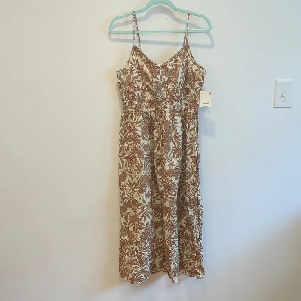 A.N.A Brown Cream floral cotton Midi Sun Dress Resort Boho Festival Size Large - Picture 1 of 7
